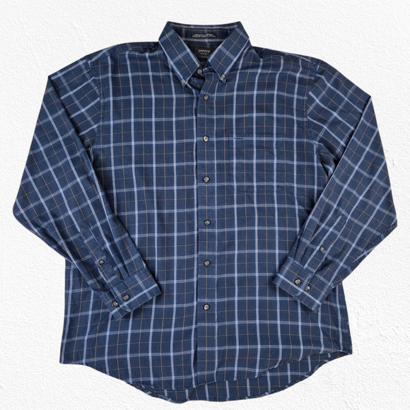 Arrow Navy Blue Plaid Classic Fit Button Down Casual Shirt Size Large 16-16.5 - Picture 1 of 9